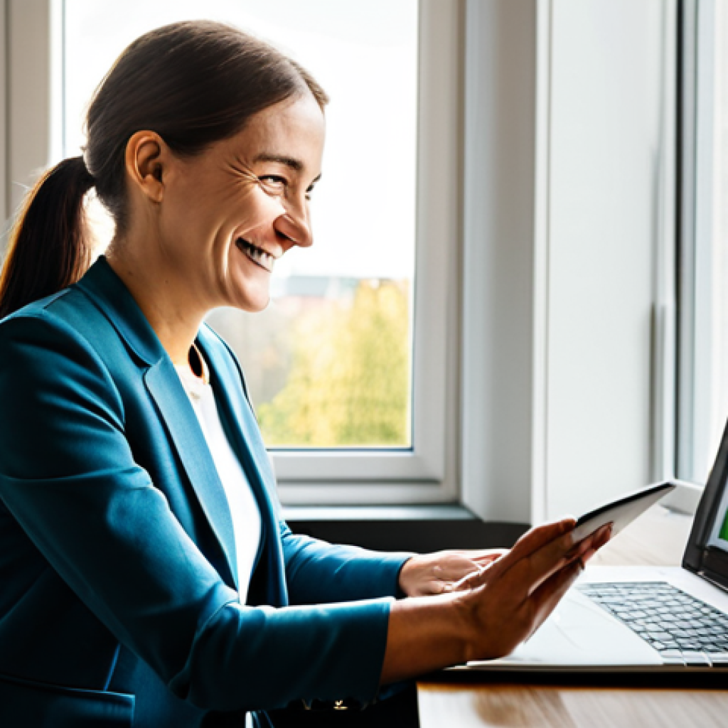 Wellness in the Workplace**
"A professional office setting in Berlin, Germany. A fully clothed wellbeing coordinator is meeting with a smiling employee in a modest business casual outfit. They are reviewing data from a fitness tracker on a laptop. Sunlight streams through the window. The atmosphere is supportive and encouraging. Safe for work, appropriate content, professional, family-friendly, perfect anatomy, natural proportions, well-formed hands."
**