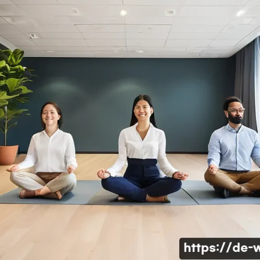 웰빙코디네이터와 협업 도구 사용법 - **Prompt: "Wellbeing in the Workplace: A Guided Meditation Session"**
    A diverse group of five to...