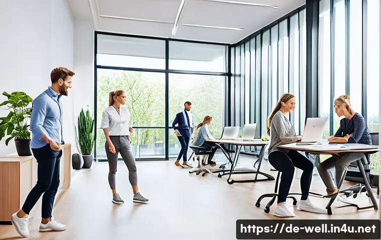 웰빙코디네이터와 건강 프로그램 설계 - A modern corporate wellness scene in a bright, spacious German office environment, showing a diverse...