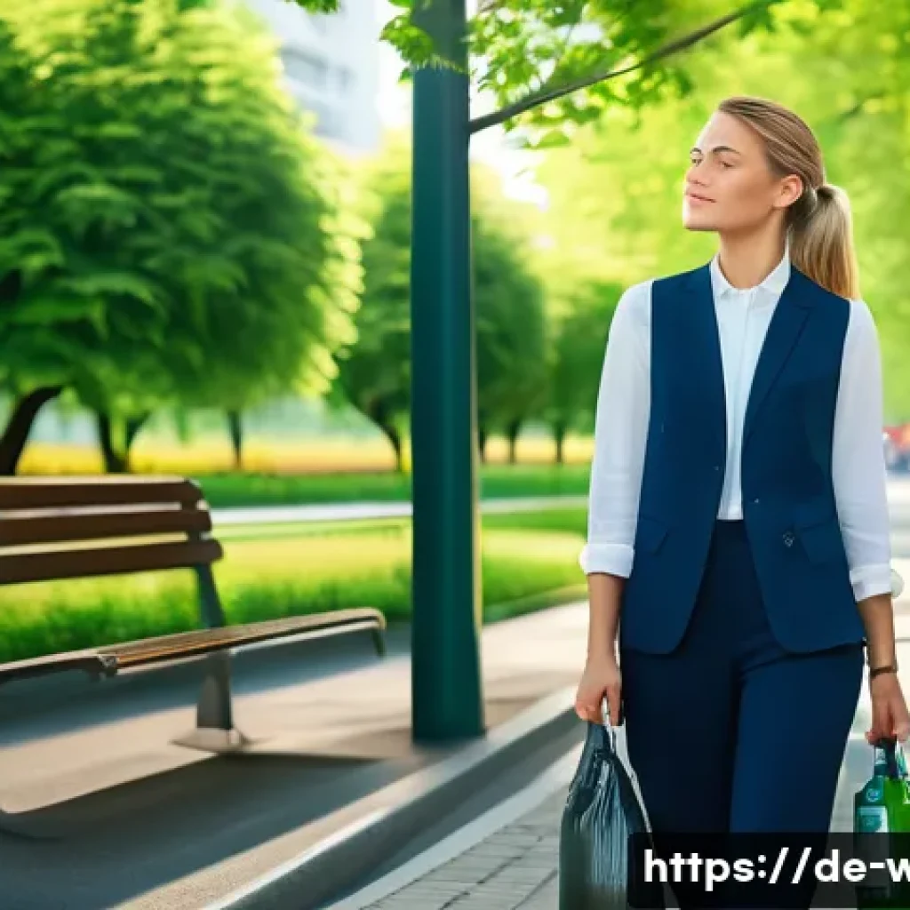 웰빙코디네이터 직무 스트레스 관리법 - A modern office scene featuring a young German Wellbeing Coordinator taking a mindful break by stepp...