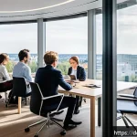 웰빙코디네이터와 고객 설문 설계 - A modern office scene in Germany featuring a diverse group of employees engaged in a wellbeing surve...