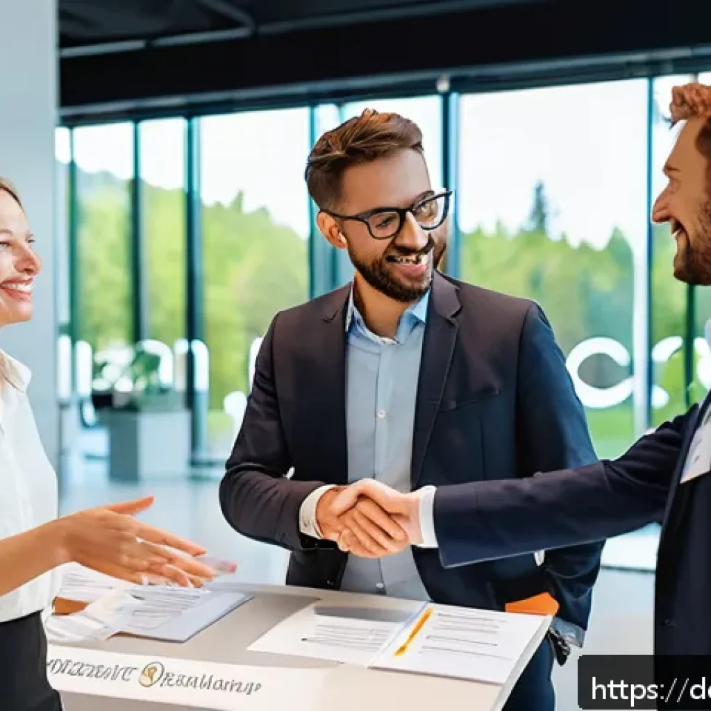 웰빙코디네이터 분야 네트워킹 방법 - A professional networking event in a modern conference hall in Germany, featuring diverse wellbeing ...