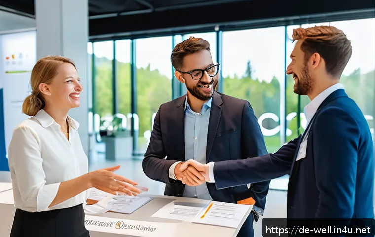 웰빙코디네이터 분야 네트워킹 방법 - A professional networking event in a modern conference hall in Germany, featuring diverse wellbeing ...