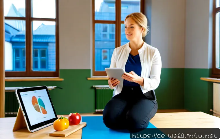 웰빙코디네이터 중점 과목 정리 - Photorealistic bright German vocational classroom for wellness coordinator training, a mature adult ...
