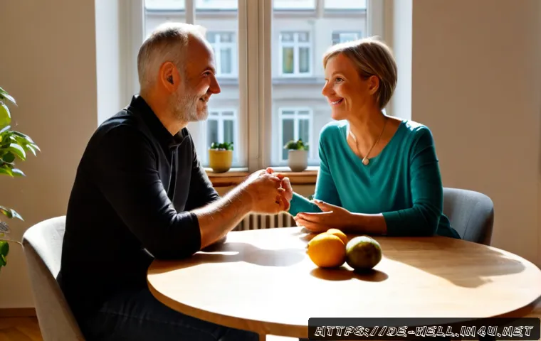 웰빙코디네이터와 라이프 코칭 - Photorealistic wellness coordinator and life coach meeting with a middle-aged German client in a bri...