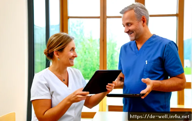 Home 15 웰빙코디네이터와 헬스케어 협회 - Photorealistic wellness coordinator in a bright modern German community health center, warmly guidin...