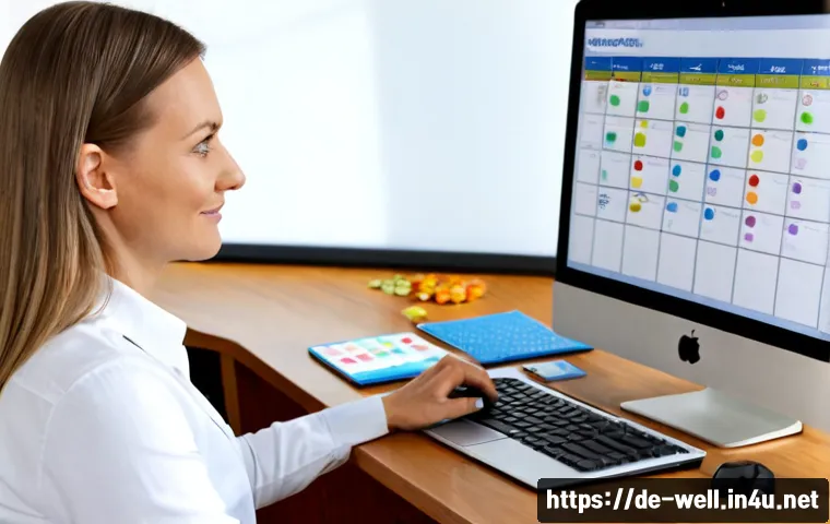 웰빙코디네이터 주간 업무 계획 - Photorealistic wellness coordinator planning a weekly schedule at a bright modern German community h...